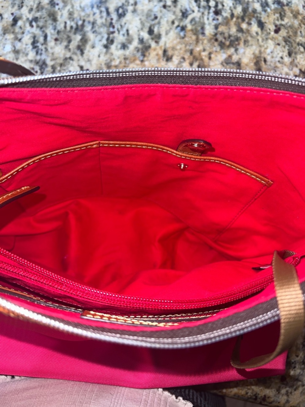 Dooney & Bourke Bright Pink Nylon Hobo with Brown Leather Trim - Picture 10 of 12